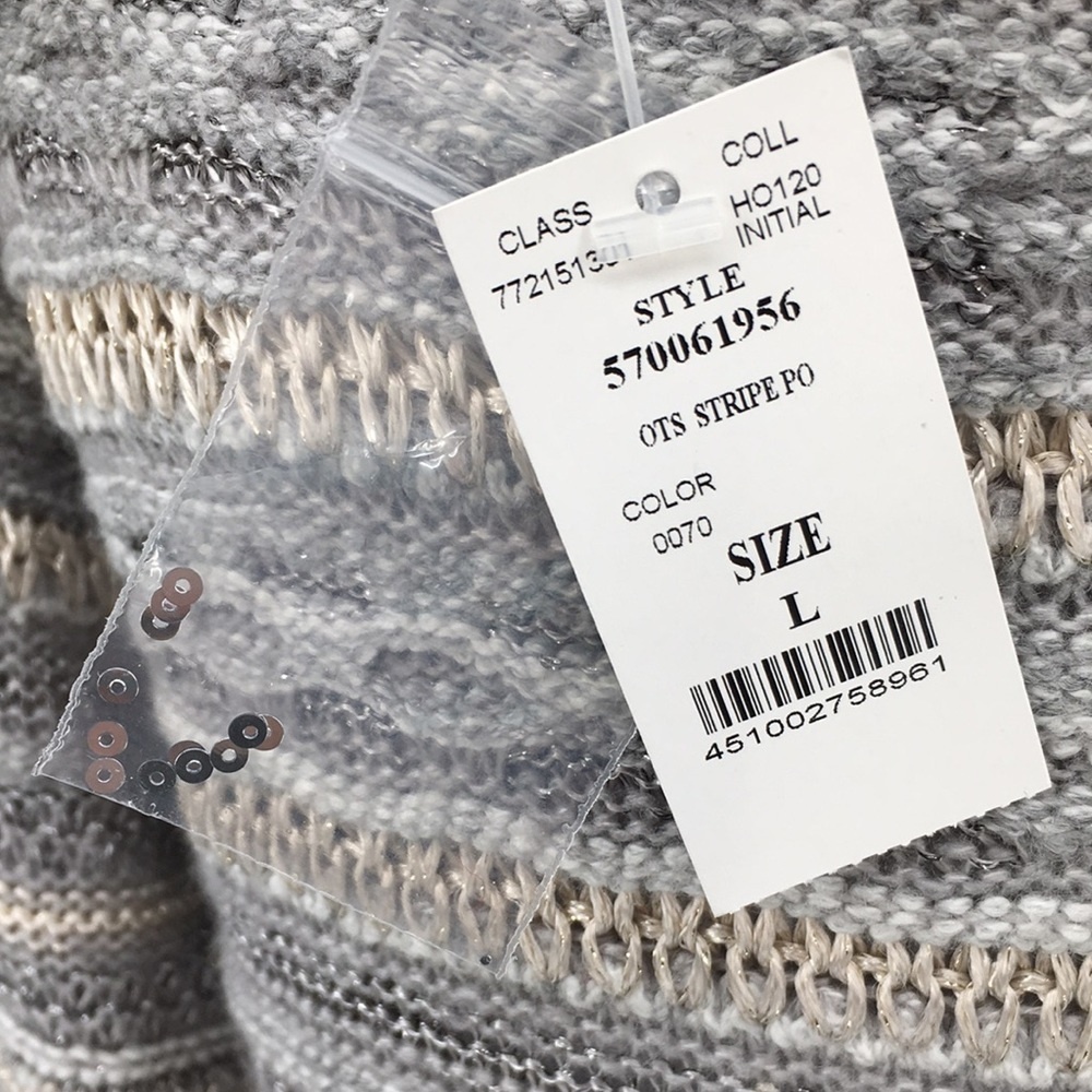 White House Black‎ Market Striped Off-The Shoulder Sweater Womens Large Pullover - Picture 6 of 16